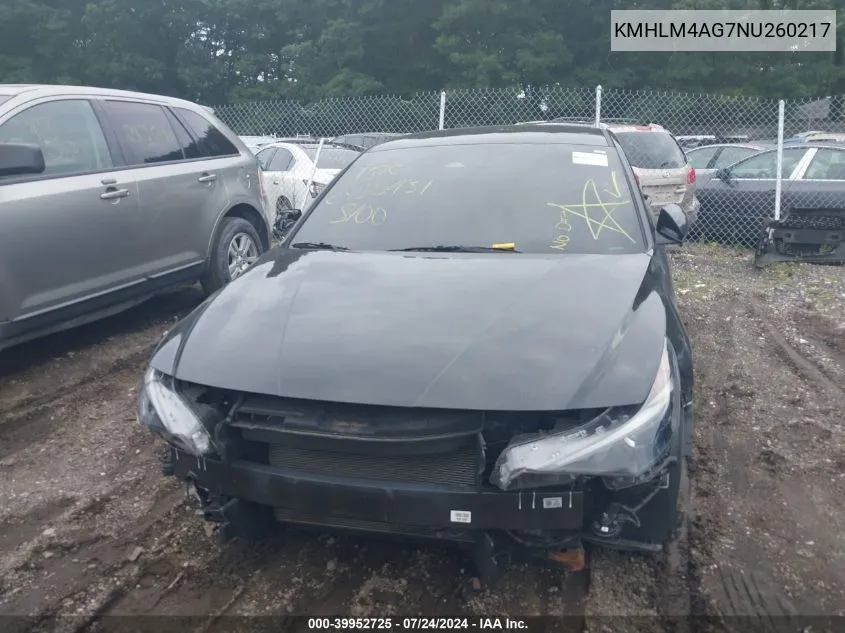 KMHLM4AG7NU260217 2022 Hyundai Elantra Sel