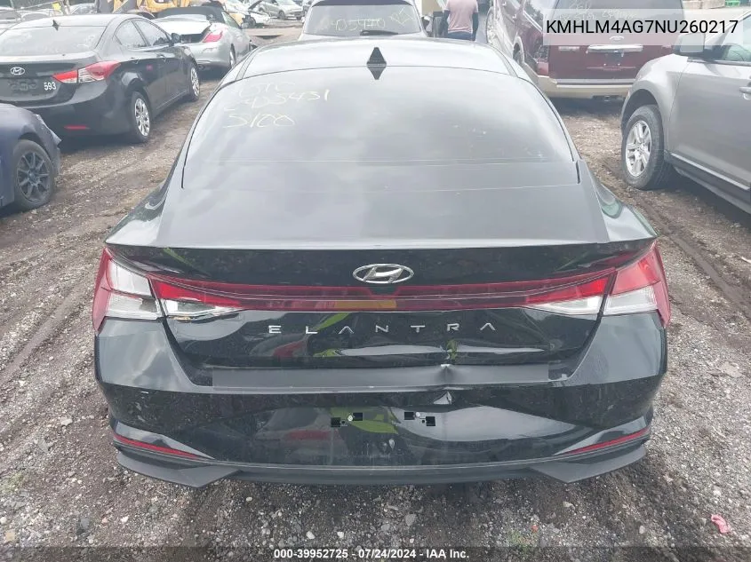 KMHLM4AG7NU260217 2022 Hyundai Elantra Sel