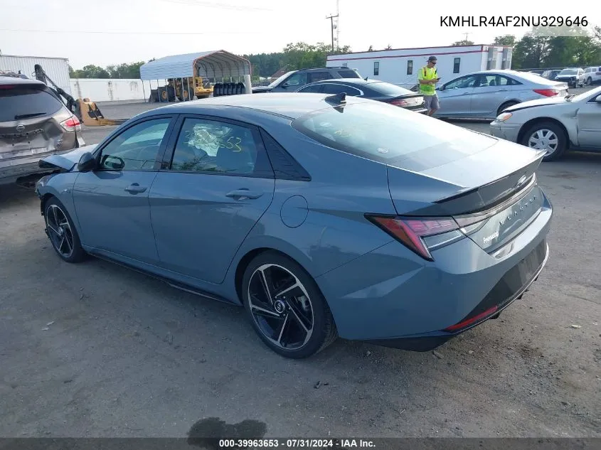 KMHLR4AF2NU329646 2022 Hyundai Elantra N Line