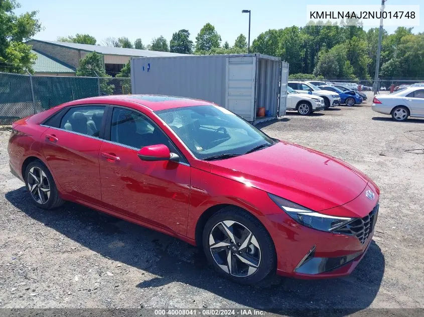 2022 Hyundai Elantra Hybrid Limited VIN: KMHLN4AJ2NU014748 Lot: 40008041