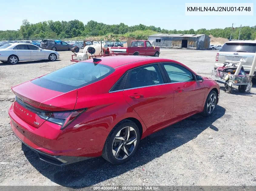 2022 Hyundai Elantra Hybrid Limited VIN: KMHLN4AJ2NU014748 Lot: 40008041