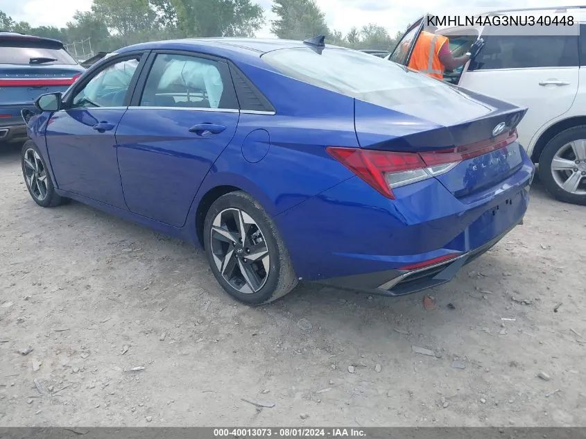 2022 Hyundai Elantra Sel VIN: KMHLN4AG3NU340448 Lot: 40013073