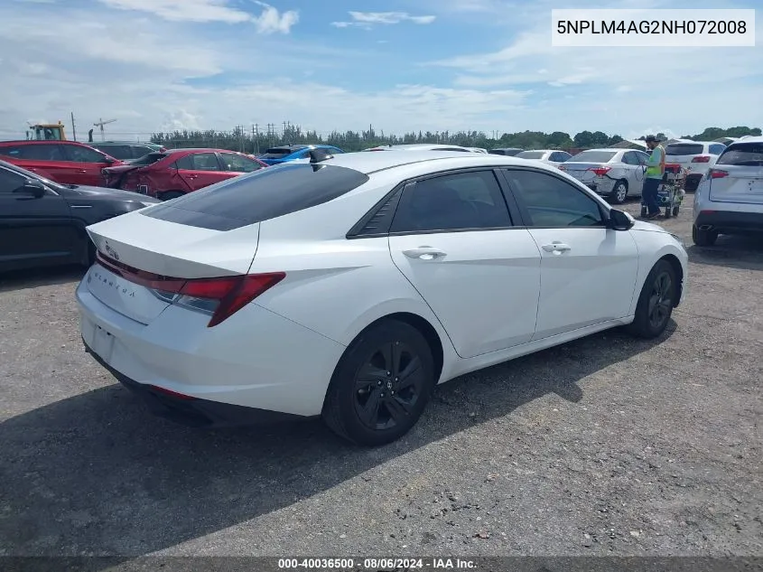 2022 Hyundai Elantra Sel VIN: 5NPLM4AG2NH072008 Lot: 40036500