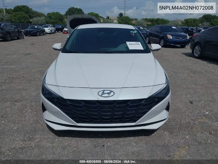 2022 Hyundai Elantra Sel VIN: 5NPLM4AG2NH072008 Lot: 40036500