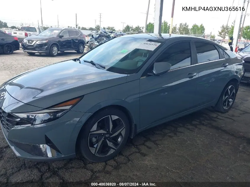 2022 Hyundai Elantra Limited VIN: KMHLP4AGXNU365616 Lot: 40036920