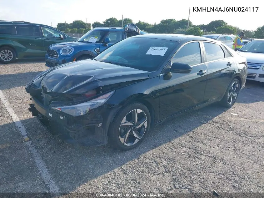 2022 Hyundai Elantra Hybrid Limited VIN: KMHLN4AJ6NU024117 Lot: 40040102