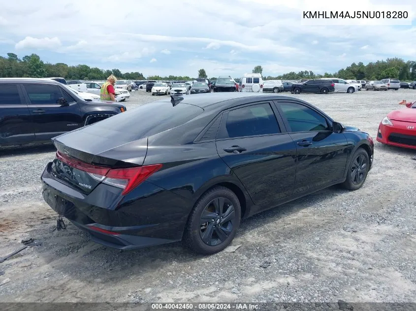 KMHLM4AJ5NU018280 2022 Hyundai Elantra Hybrid Blue