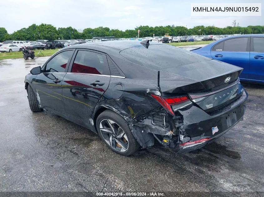 2022 Hyundai Elantra Hybrid Limited VIN: KMHLN4AJ9NU015492 Lot: 40042915