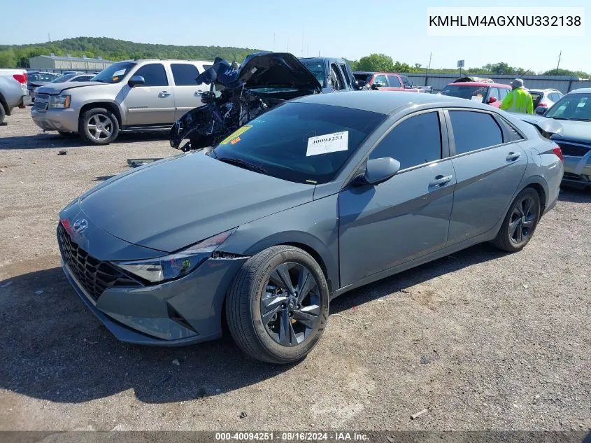 2022 Hyundai Elantra Sel VIN: KMHLM4AGXNU332138 Lot: 40094251