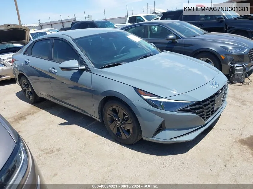 2022 Hyundai Elantra Sel VIN: KMHLM4AG7NU301381 Lot: 40094921