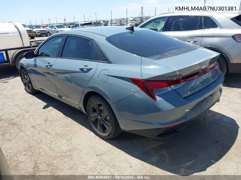 2022 Hyundai Elantra Sel VIN: KMHLM4AG7NU301381 Lot: 40094921