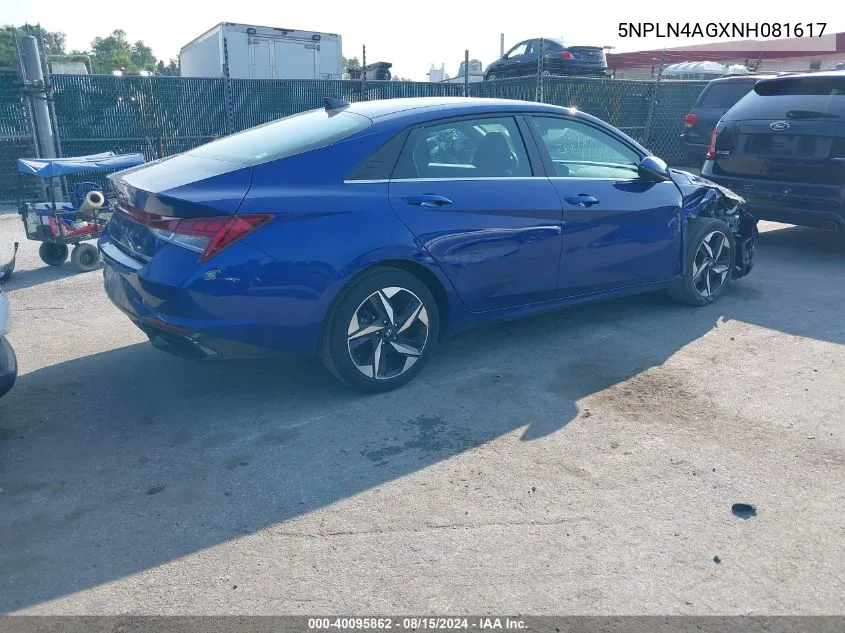 2022 Hyundai Elantra Sel VIN: 5NPLN4AGXNH081617 Lot: 40095862