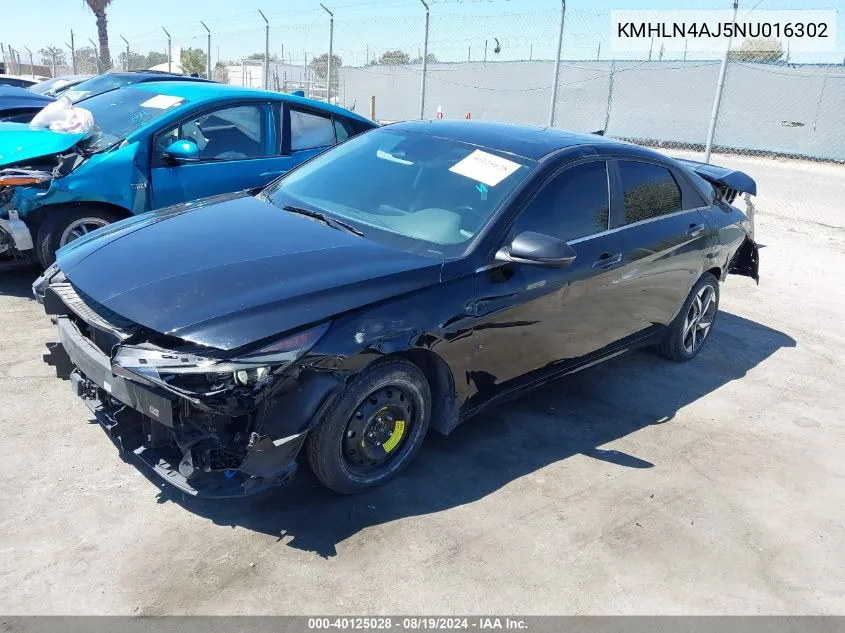 2022 Hyundai Elantra Hybrid Limited VIN: KMHLN4AJ5NU016302 Lot: 40125028