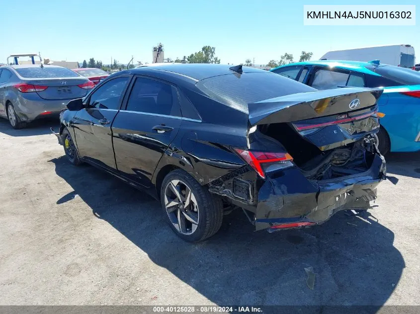 2022 Hyundai Elantra Hybrid Limited VIN: KMHLN4AJ5NU016302 Lot: 40125028