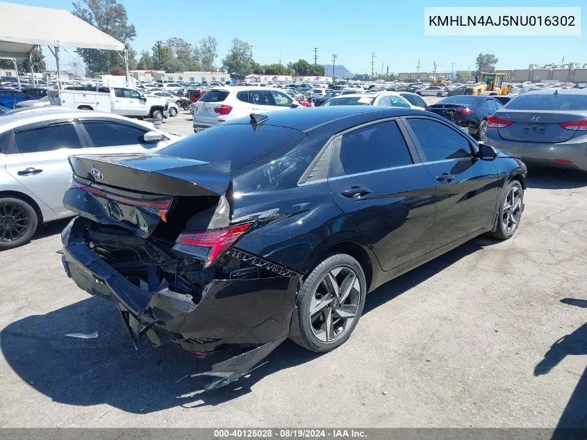 2022 Hyundai Elantra Hybrid Limited VIN: KMHLN4AJ5NU016302 Lot: 40125028