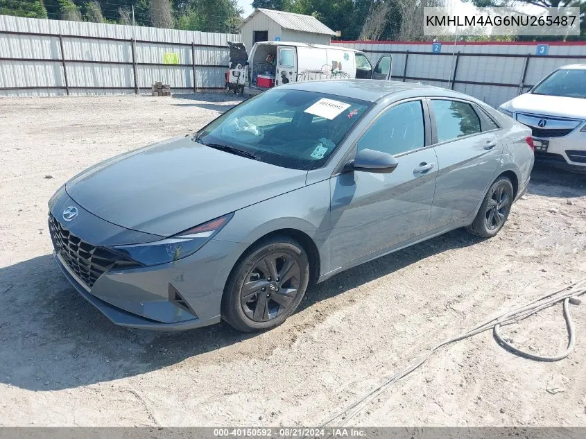 2022 Hyundai Elantra Sel VIN: KMHLM4AG6NU265487 Lot: 40150592