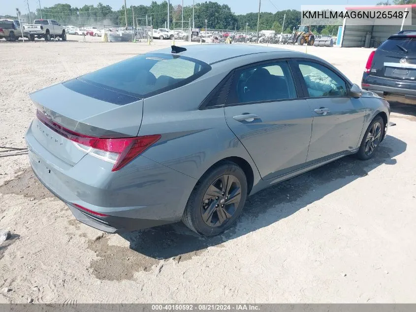 2022 Hyundai Elantra Sel VIN: KMHLM4AG6NU265487 Lot: 40150592