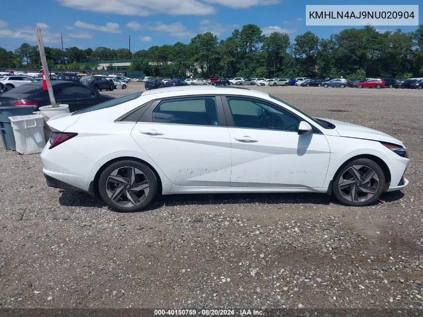 2022 Hyundai Elantra Limited VIN: KMHLN4AJ9NU020904 Lot: 40150759