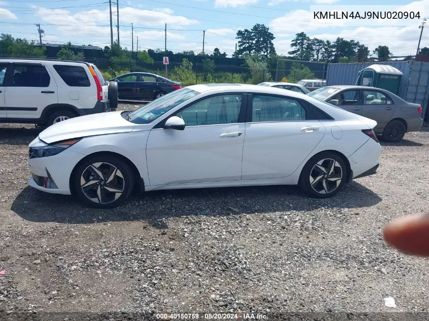 2022 Hyundai Elantra Limited VIN: KMHLN4AJ9NU020904 Lot: 40150759