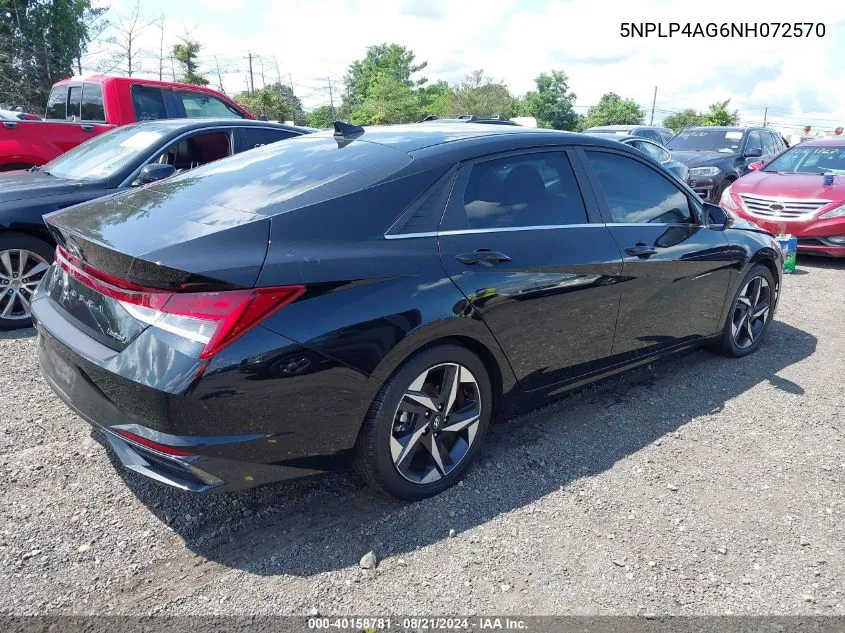 2022 Hyundai Elantra Limited VIN: 5NPLP4AG6NH072570 Lot: 40158781