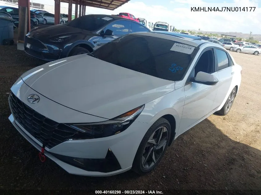 2022 Hyundai Elantra Hybrid Limited VIN: KMHLN4AJ7NU014177 Lot: 40160298