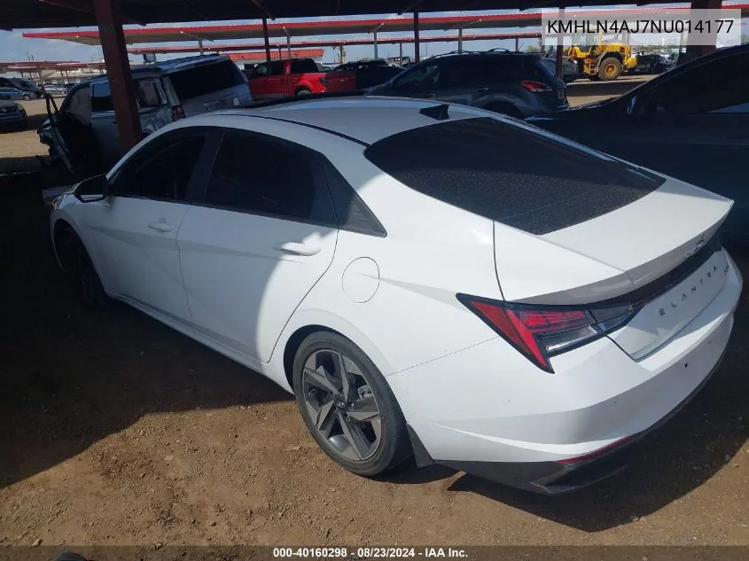 2022 Hyundai Elantra Hybrid Limited VIN: KMHLN4AJ7NU014177 Lot: 40160298