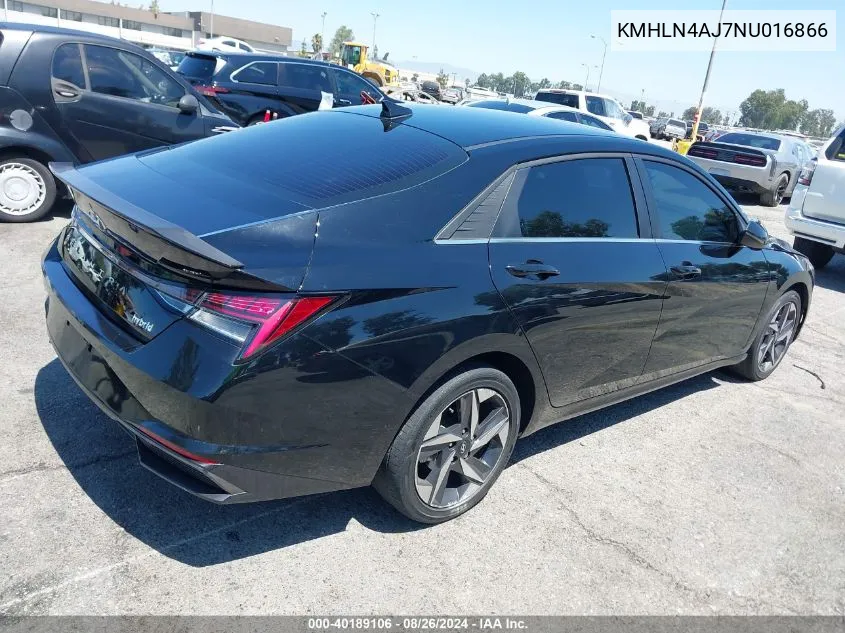 2022 Hyundai Elantra Hybrid Limited VIN: KMHLN4AJ7NU016866 Lot: 40189106