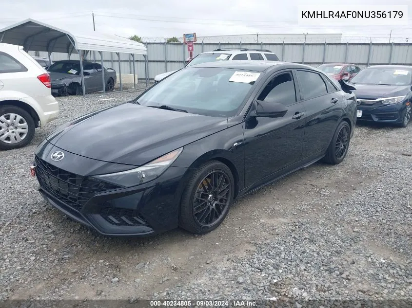 2022 Hyundai Elantra N Line VIN: KMHLR4AF0NU356179 Lot: 40234805