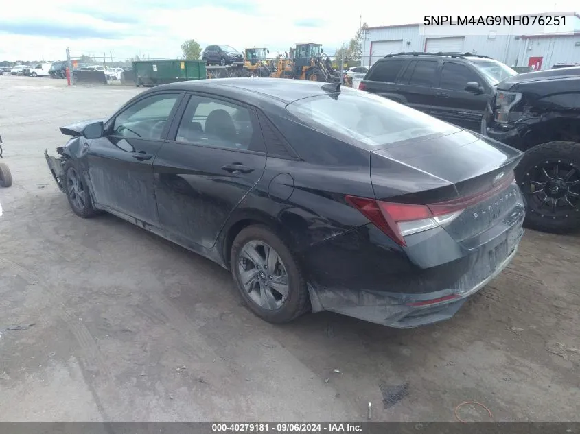 2022 Hyundai Elantra Sel VIN: 5NPLM4AG9NH076251 Lot: 40279181