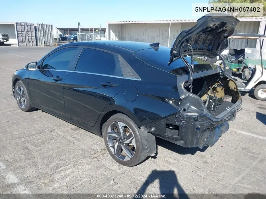 2022 Hyundai Elantra Limited VIN: 5NPLP4AG4NH067402 Lot: 40323248