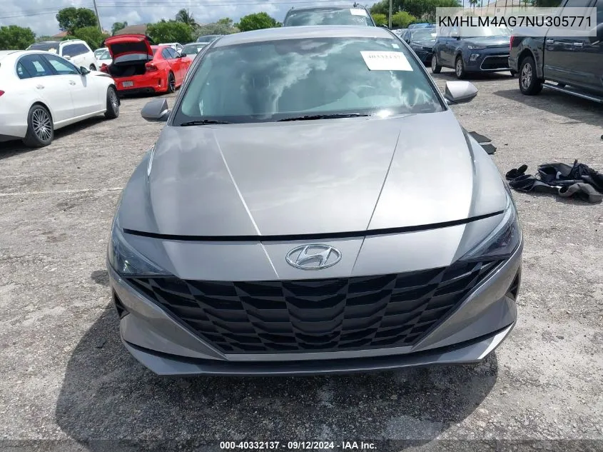 2022 Hyundai Elantra Sel VIN: KMHLM4AG7NU305771 Lot: 40332137