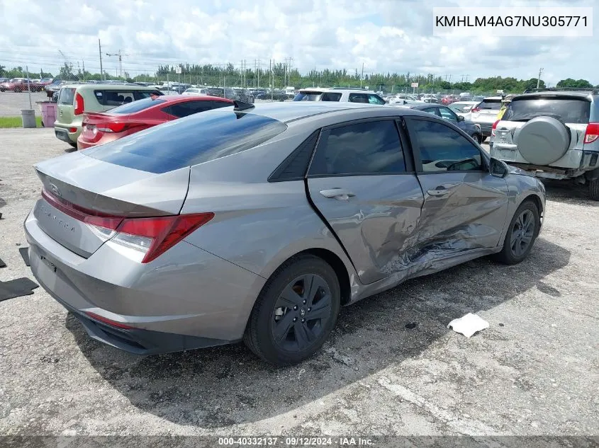 2022 Hyundai Elantra Sel VIN: KMHLM4AG7NU305771 Lot: 40332137