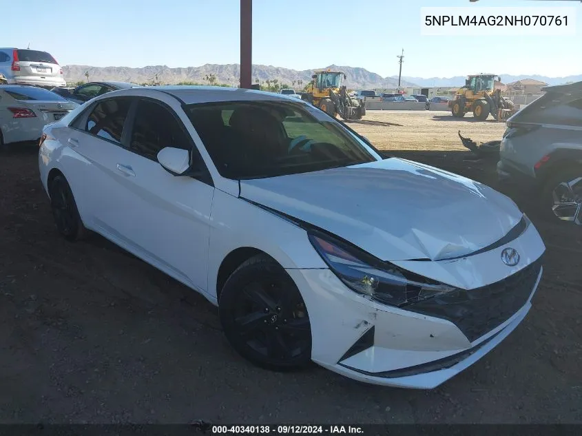 2022 Hyundai Elantra Sel VIN: 5NPLM4AG2NH070761 Lot: 40340138