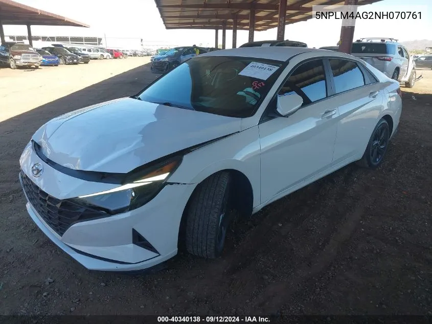 2022 Hyundai Elantra Sel VIN: 5NPLM4AG2NH070761 Lot: 40340138