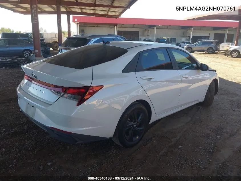 5NPLM4AG2NH070761 2022 Hyundai Elantra Sel