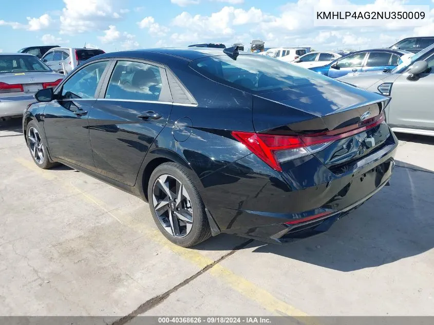 2022 Hyundai Elantra Limited VIN: KMHLP4AG2NU350009 Lot: 40368626