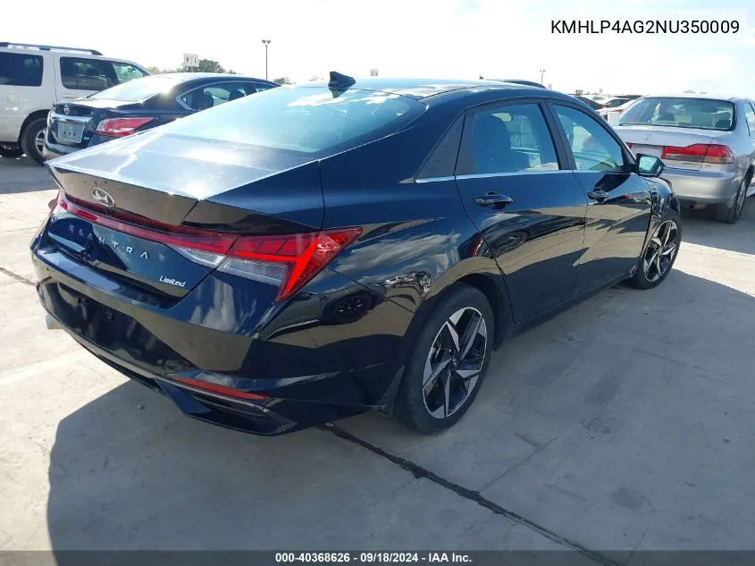 2022 Hyundai Elantra Limited VIN: KMHLP4AG2NU350009 Lot: 40368626