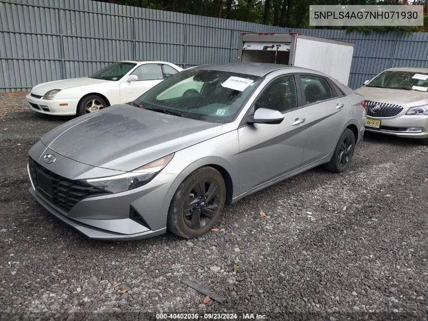 2022 Hyundai Elantra Sel VIN: 5NPLS4AG7NH071930 Lot: 40402036