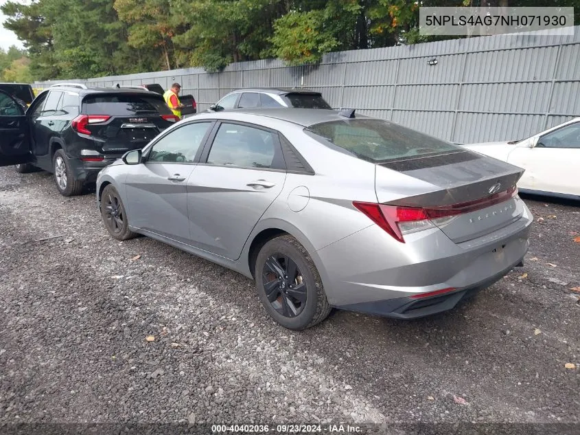 2022 Hyundai Elantra Sel VIN: 5NPLS4AG7NH071930 Lot: 40402036