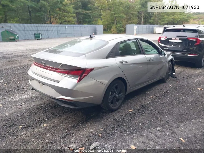 5NPLS4AG7NH071930 2022 Hyundai Elantra Sel