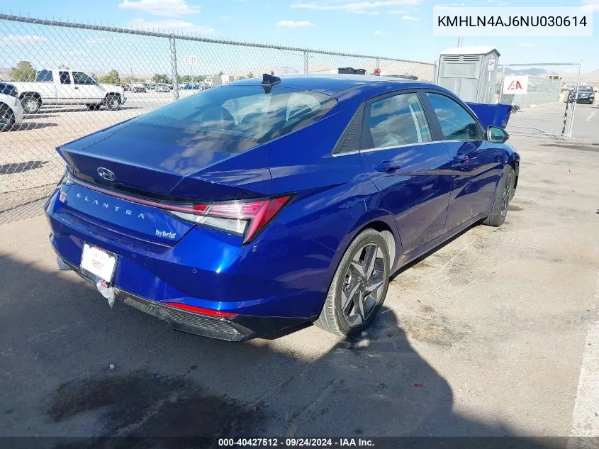 2022 Hyundai Elantra Hybrid Limited VIN: KMHLN4AJ6NU030614 Lot: 40427512