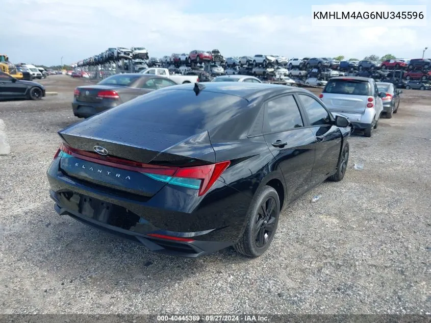 2022 Hyundai Elantra Sel VIN: KMHLM4AG6NU345596 Lot: 40445389