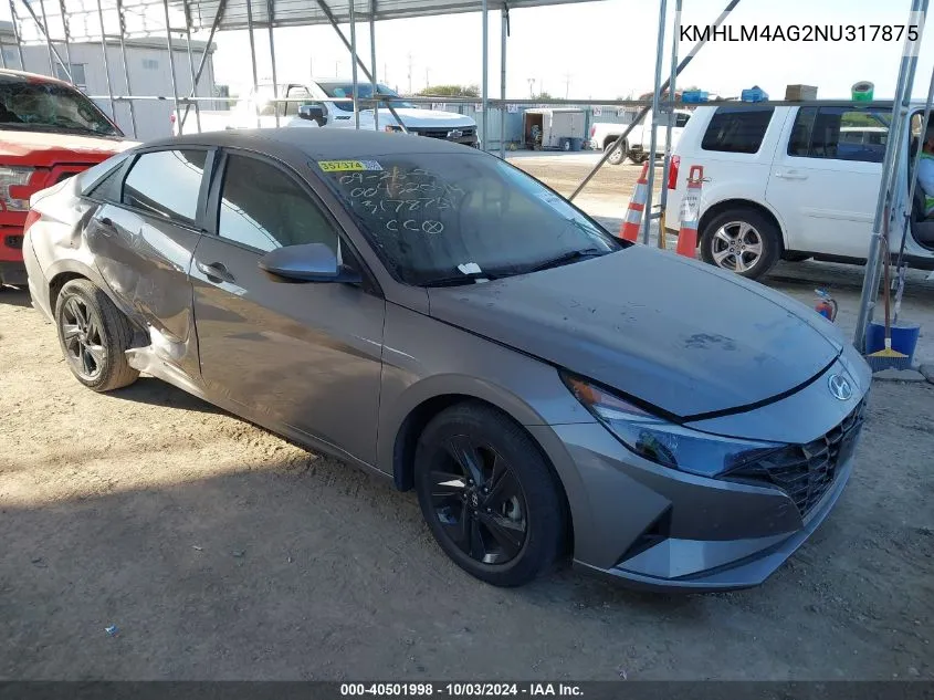 2022 Hyundai Elantra Sel VIN: KMHLM4AG2NU317875 Lot: 40501998