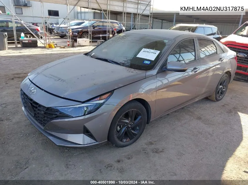 2022 Hyundai Elantra Sel VIN: KMHLM4AG2NU317875 Lot: 40501998