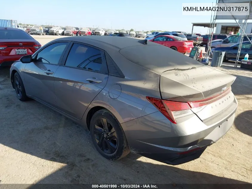 2022 Hyundai Elantra Sel VIN: KMHLM4AG2NU317875 Lot: 40501998