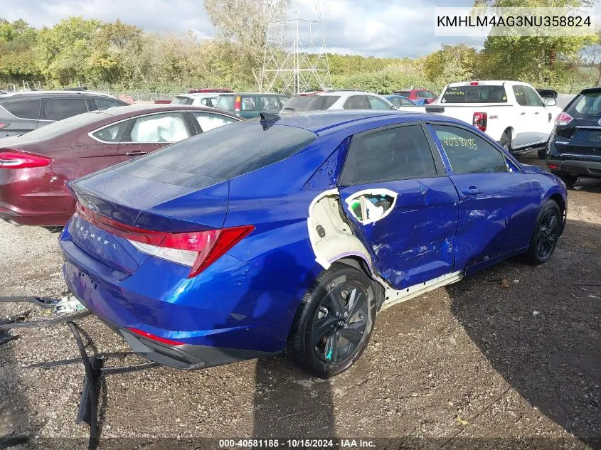 2022 Hyundai Elantra Sel VIN: KMHLM4AG3NU358824 Lot: 40581185