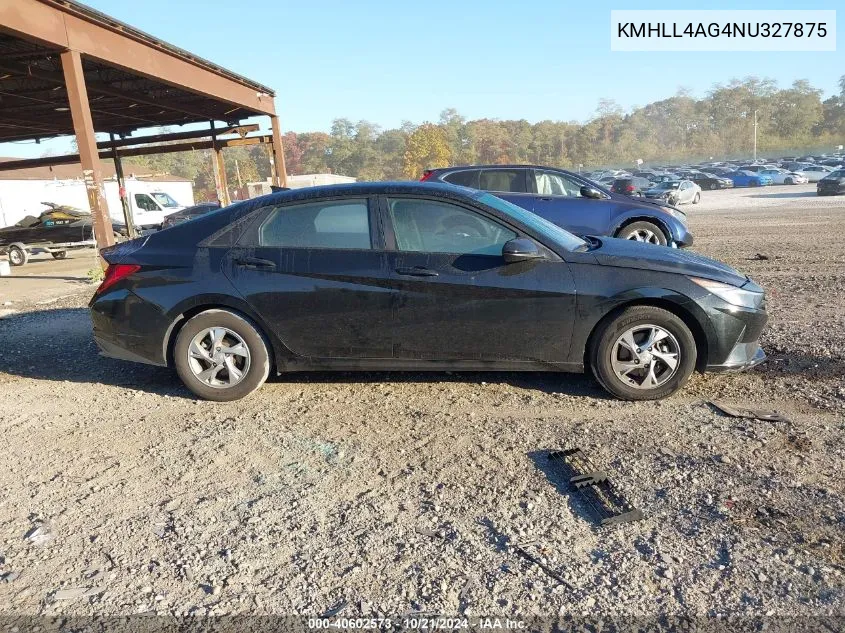 2022 Hyundai Elantra Se VIN: KMHLL4AG4NU327875 Lot: 40602573