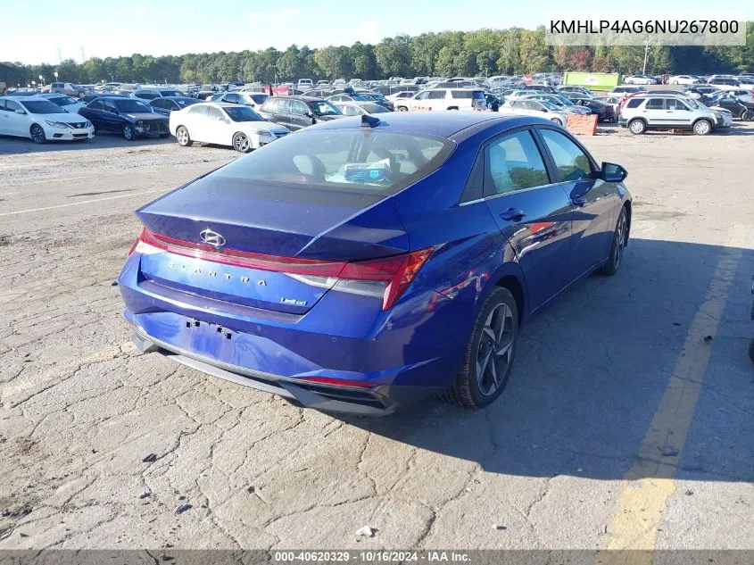 2022 Hyundai Elantra Limited VIN: KMHLP4AG6NU267800 Lot: 40620329