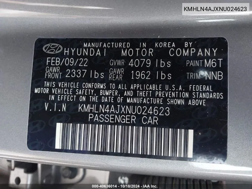 KMHLN4AJXNU024623 2022 Hyundai Elantra Hybrid Limited