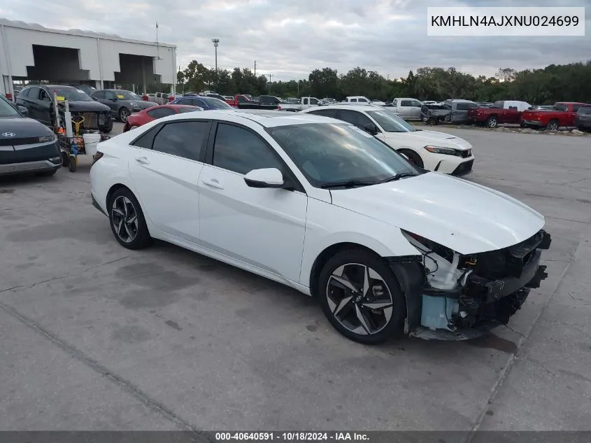 2022 Hyundai Elantra Hybrid Limited VIN: KMHLN4AJXNU024699 Lot: 40640591